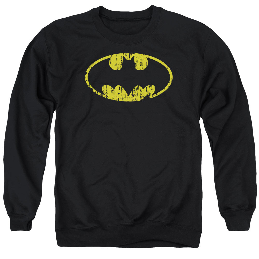 Batman Classic Logo Distressed Mens Crewneck Sweatshirt Black