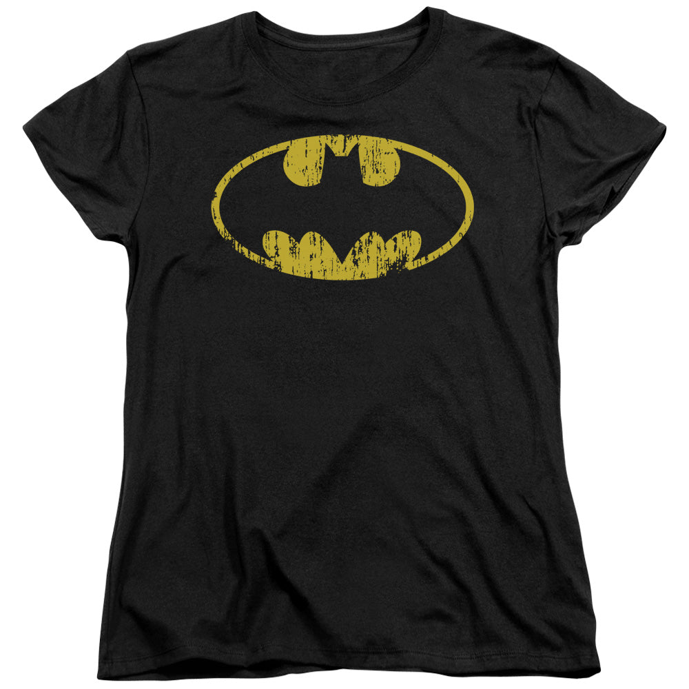Batman Classic Logo Distressed Womens T Shirt Black