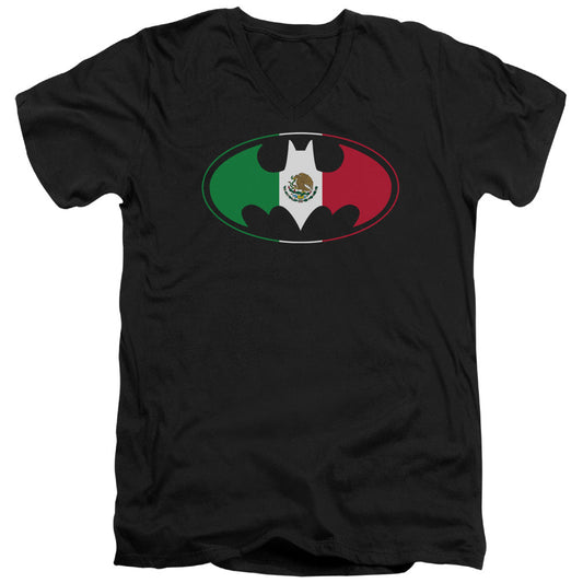Batman Mexican Flag Shield Mens Slim Fit V Neck T Shirt Black