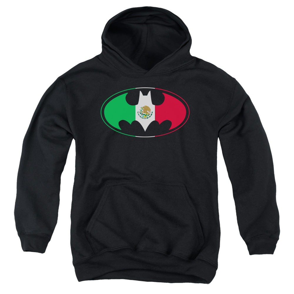Batman Mexican Flag Shield Kids Youth Hoodie Black