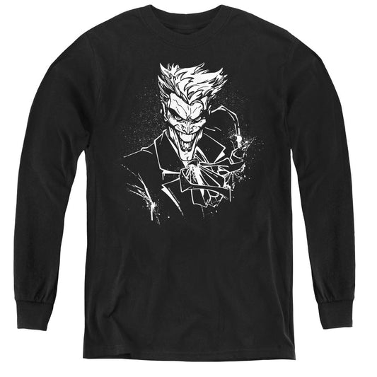 Batman Jokers Splater Ile Long Sleeve Kids Youth T Shirt Black
