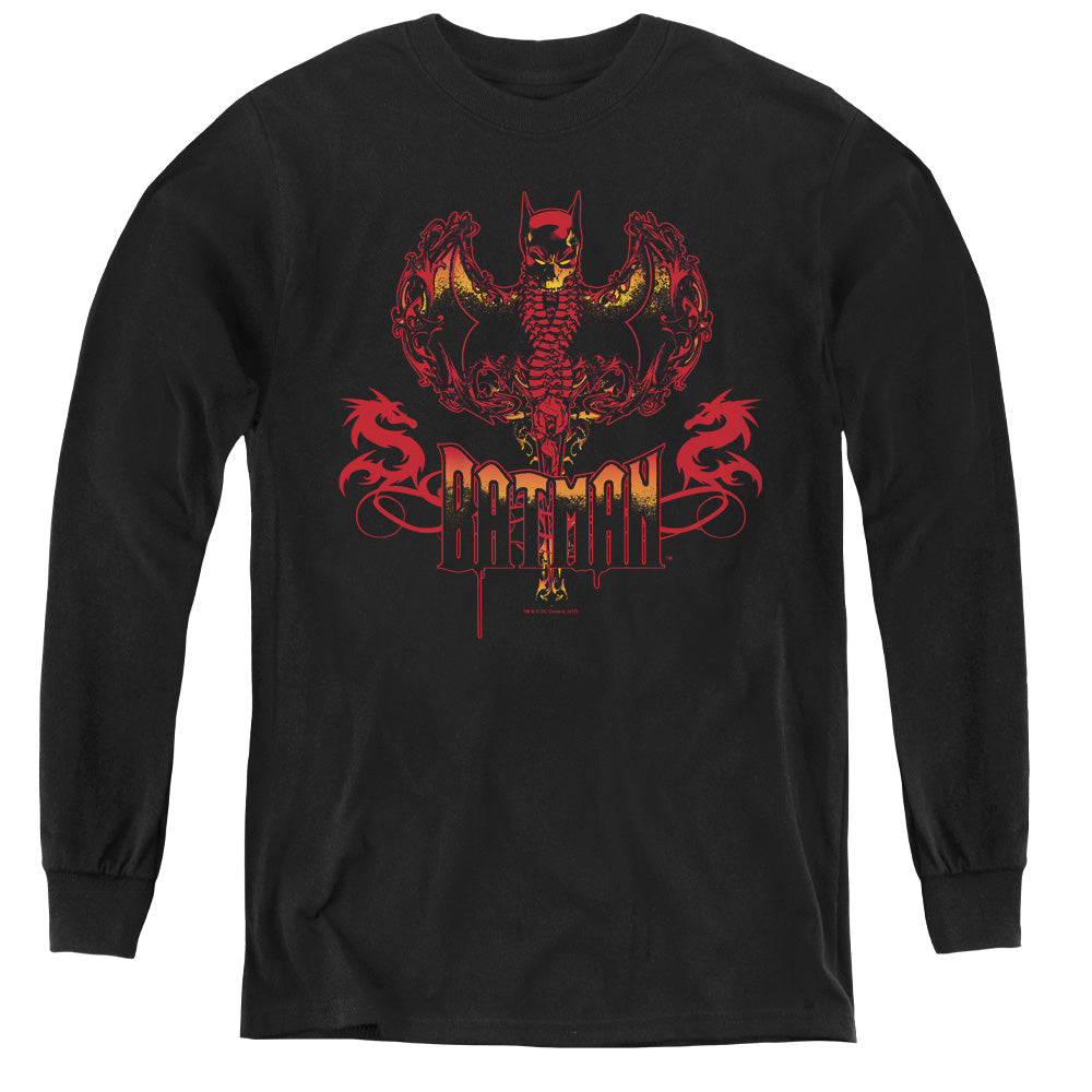 Batman Heart Of Fire Long Sleeve Kids Youth T Shirt Black