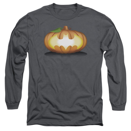 Batman Bat Pumpkin Logo Mens Long Sleeve Shirt Charcoal