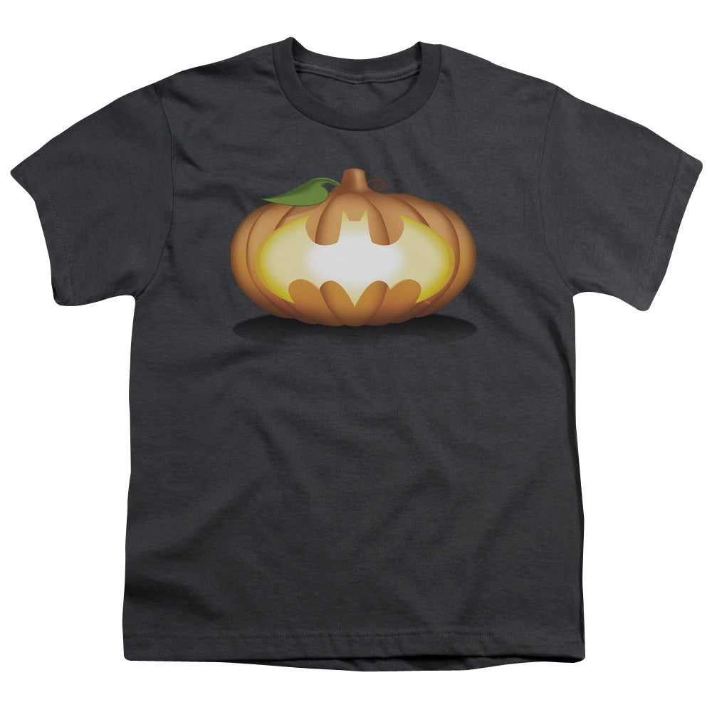 Batman Bat Pumpkin Logo Kids Youth T Shirt Charcoal