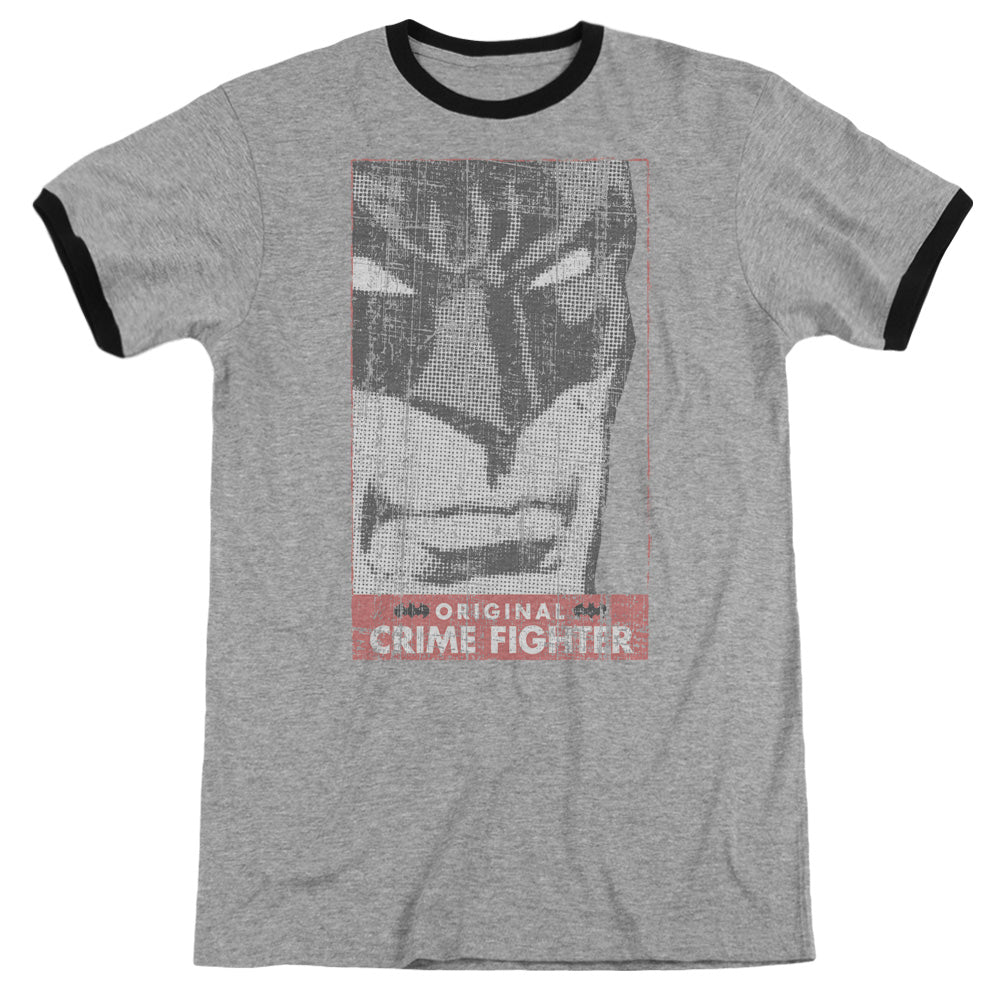 Batman Orginal Crime Fighter Heather Ringer Mens T Shirt Heather Black