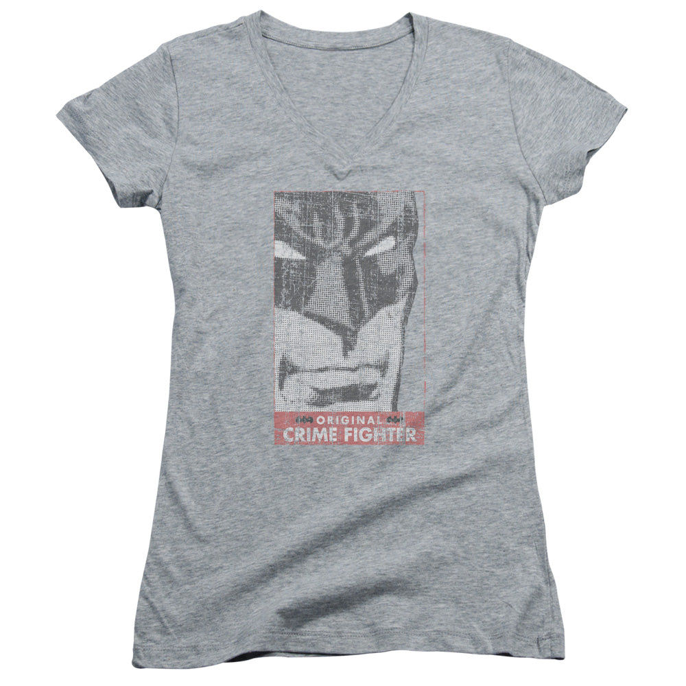 Batman Orginal Crime Fighter Junior Sheer Cap Sleeve V Neck Womens T Shirt Athletic Heather