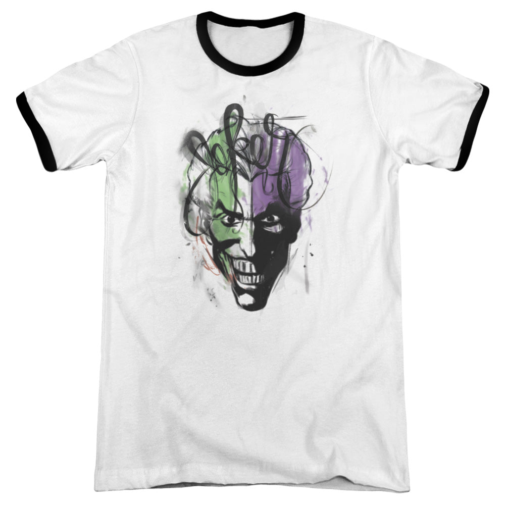 Batman Joker Airbrush Heather Ringer Mens T Shirt White Black