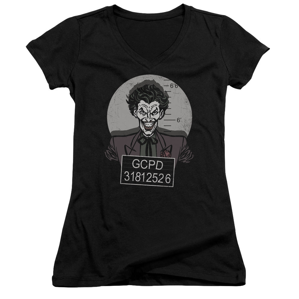 Batman Busted! Junior Sheer Cap Sleeve V Neck Womens T Shirt Black