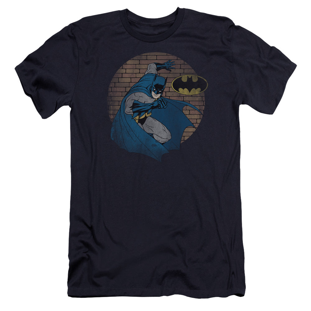 Batman In The Spotlight Premium Bella Canvas Slim Fit Mens T Shirt Navy Blue