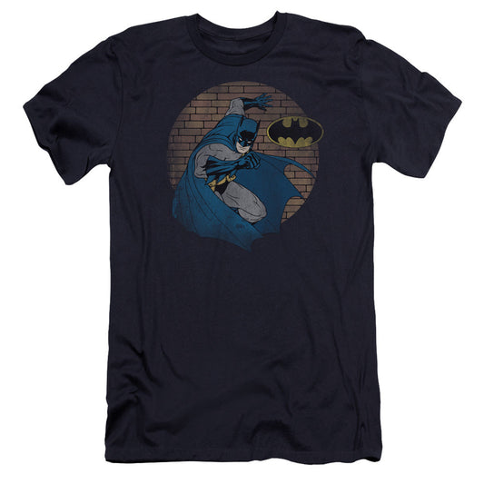 Batman In The Spotlight Premium Bella Canvas Slim Fit Mens T Shirt Navy Blue