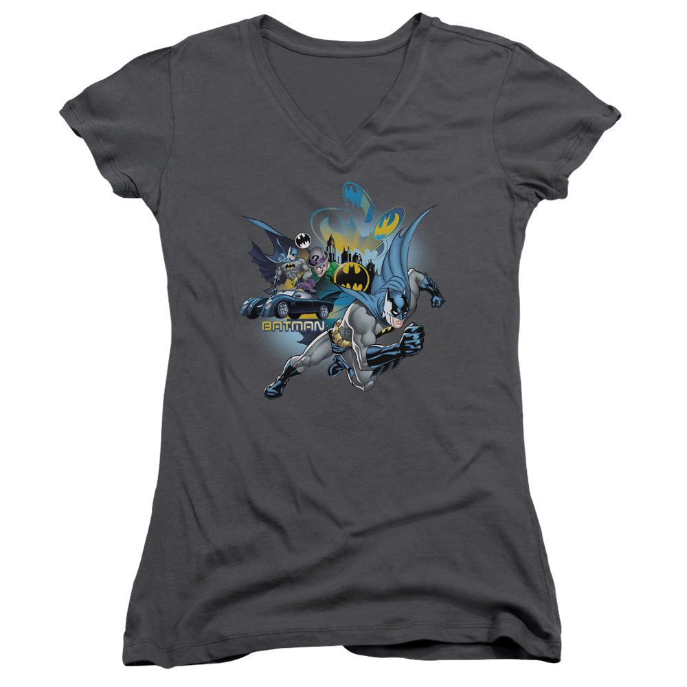 Batman Call Of Duty Junior Sheer Cap Sleeve V Neck Womens T Shirt Charcoal