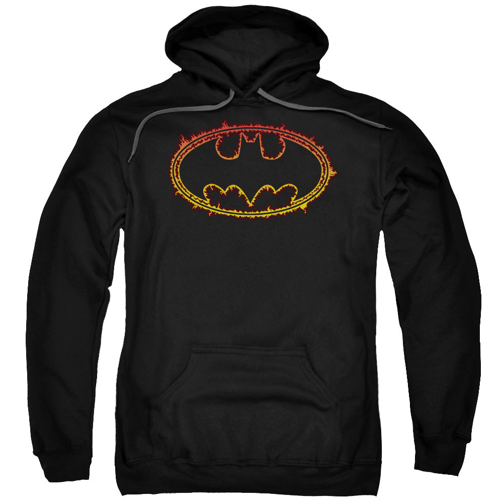 Batman Flame Outlined Logo Mens Hoodie Black