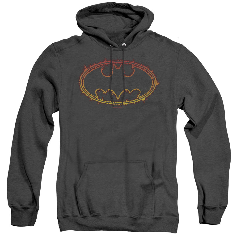 Batman Flame Outlined Logo Heather Mens Hoodie Black