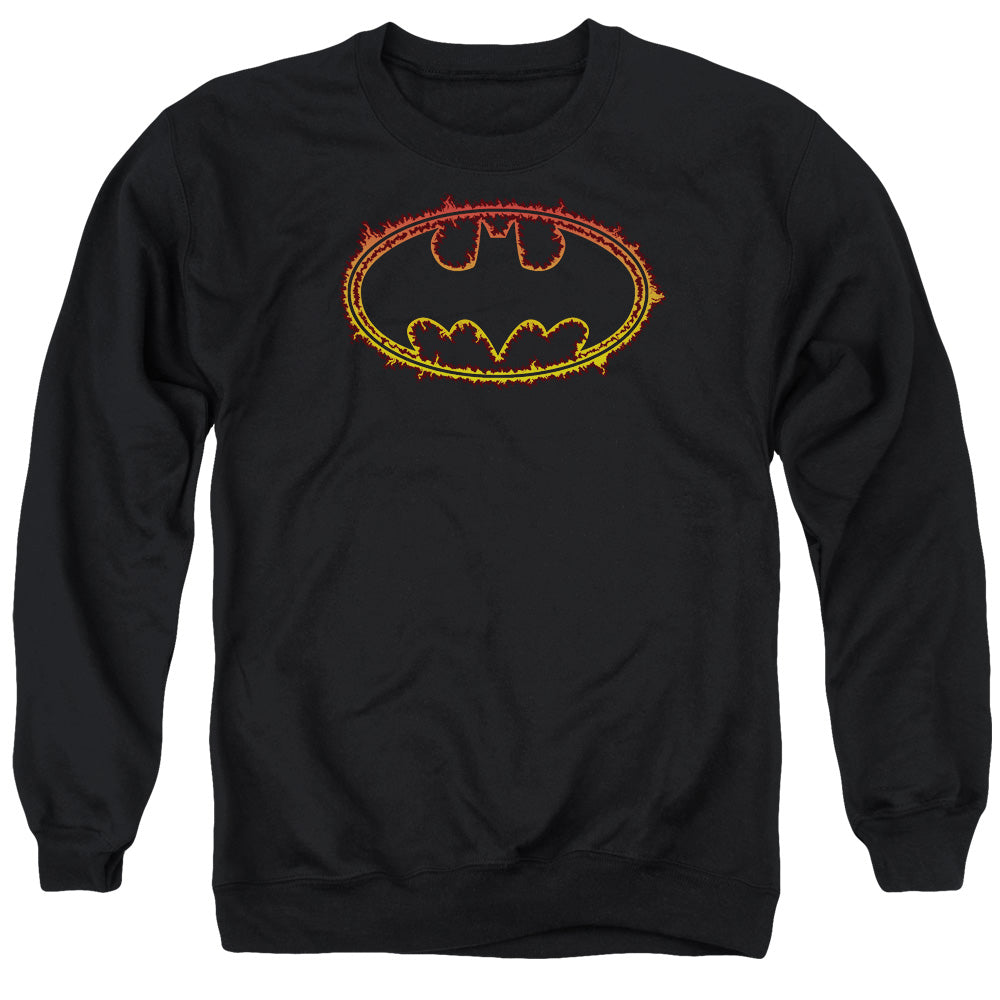 Batman Flame Outlined Logo Mens Crewneck Sweatshirt Black