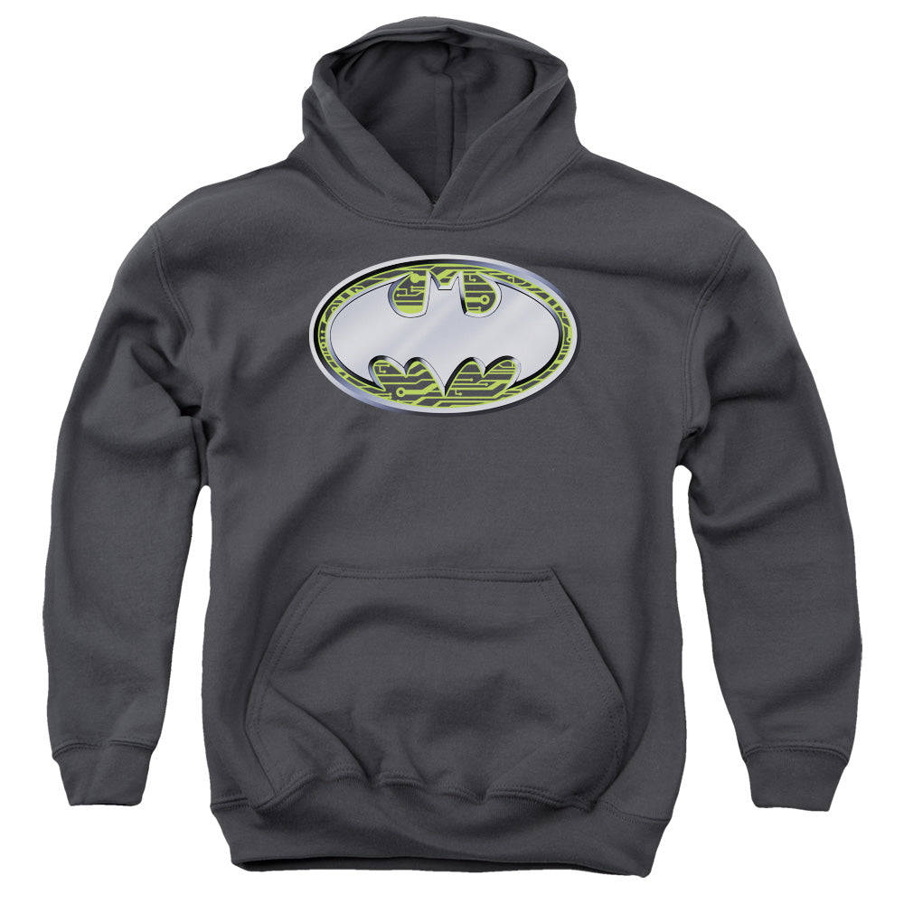 Batman Circuits Logo Kids Youth Hoodie Charcoal