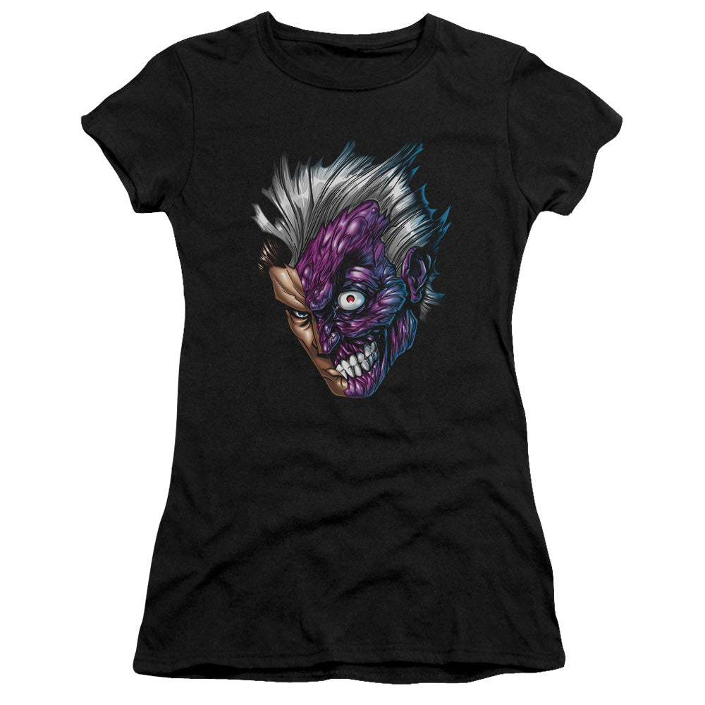 Batman Just Face Junior Sheer Cap Sleeve Womens T Shirt Black