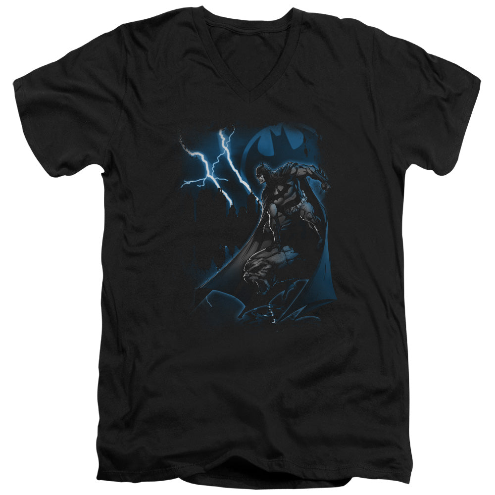 Batman Lightning Strikes Mens Slim Fit V Neck T Shirt Black
