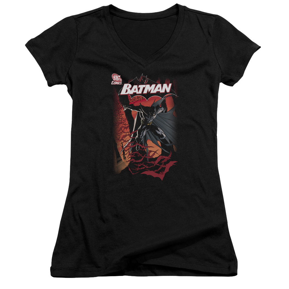 Batman #655 Cover Junior Sheer Cap Sleeve V Neck Womens T Shirt Black