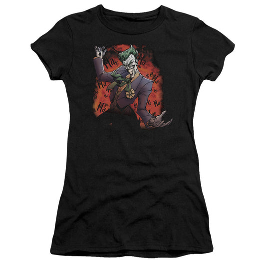 Batman Jokers Ave Junior Sheer Cap Sleeve Womens T Shirt Black
