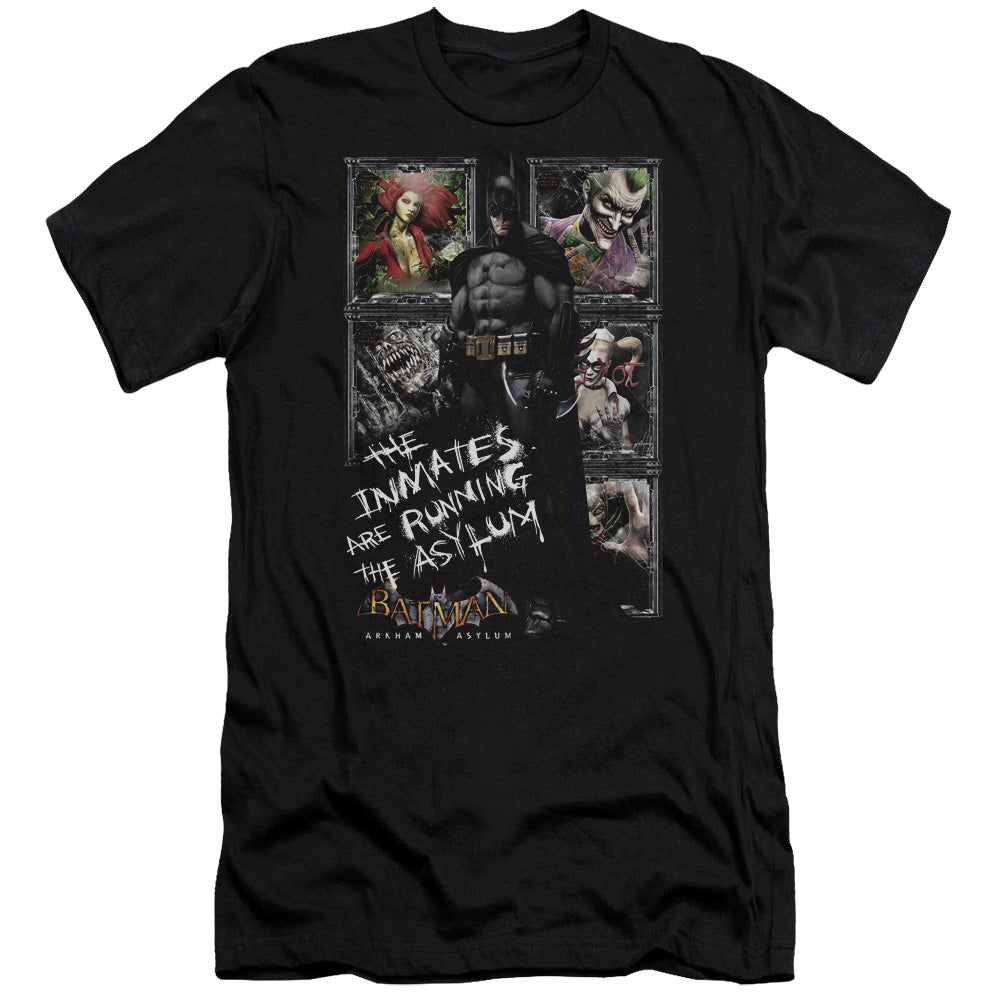 Batman Aa Running The Asylum Slim Fit Mens T Shirt Black