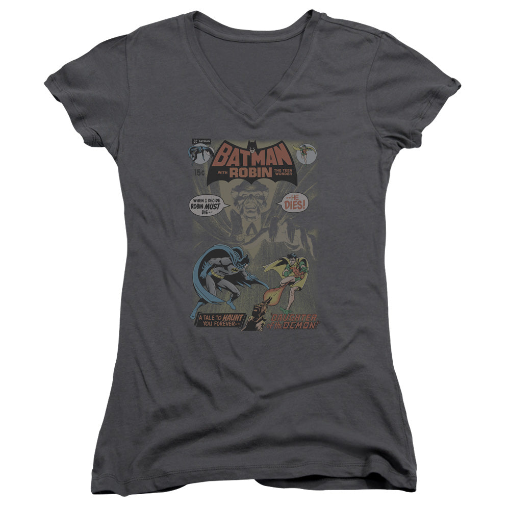 Batman #232 Cover Junior Sheer Cap Sleeve V Neck Womens T Shirt Charcoal