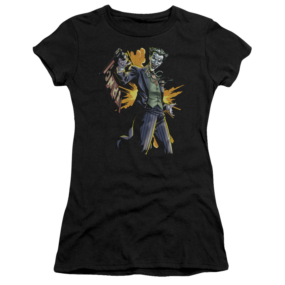 Batman Joker Bang Junior Sheer Cap Sleeve Womens T Shirt Black