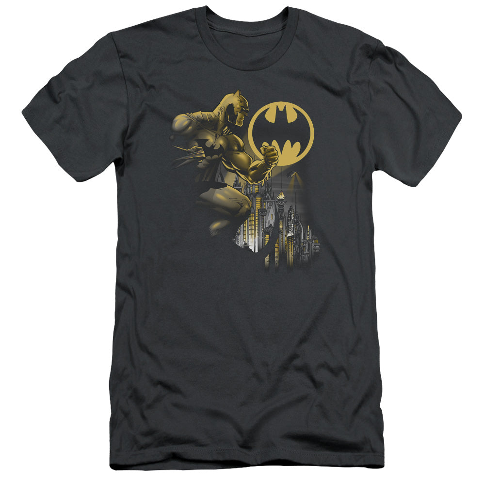 Batman Bat Signal Slim Fit Mens T Shirt Charcoal