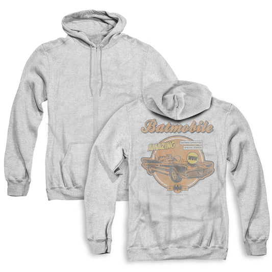 Batman Amzing Batmobile Back Print Zipper Mens Hoodie Athletic Heather