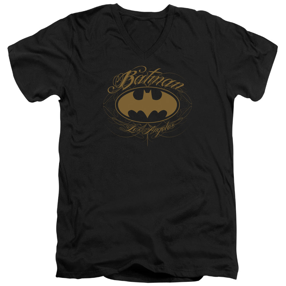 Batman Batman La Mens Slim Fit V Neck T Shirt Black