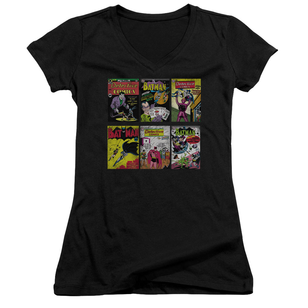 Batman Bm Covers Junior Sheer Cap Sleeve V Neck Womens T Shirt Black