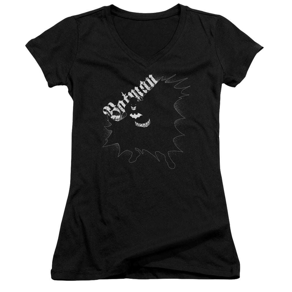 Batman Darkness Junior Sheer Cap Sleeve V Neck Womens T Shirt Black