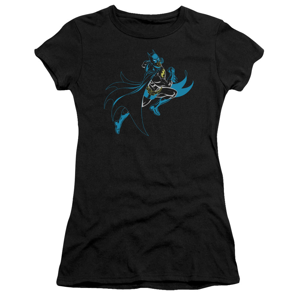 Batman Neon Batman Junior Sheer Cap Sleeve Womens T Shirt Black