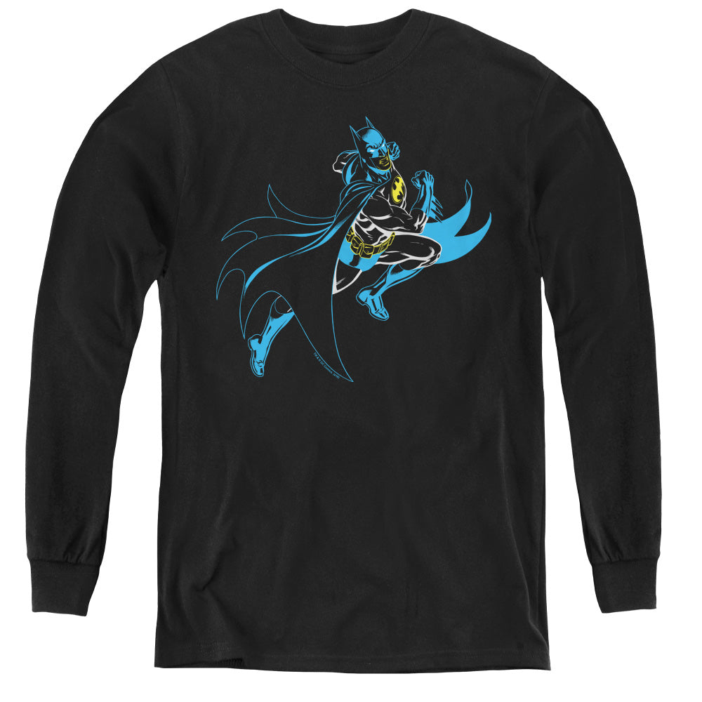Batman Neon Batman Long Sleeve Kids Youth T Shirt Black