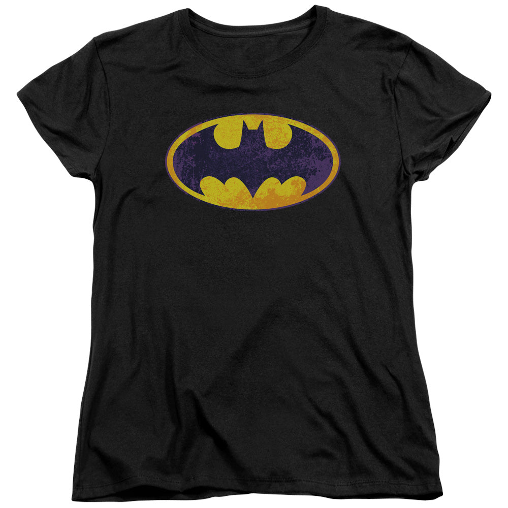 Batman Bm Neon Distress Logo Womens T Shirt Black
