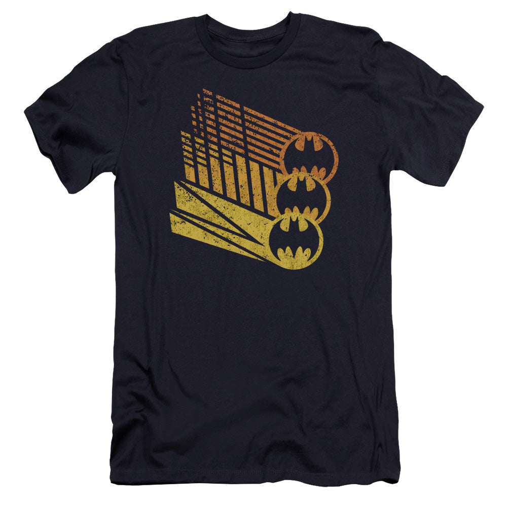 Batman Bat Signal Shapes Premium Bella Canvas Slim Fit Mens T Shirt Navy Blue