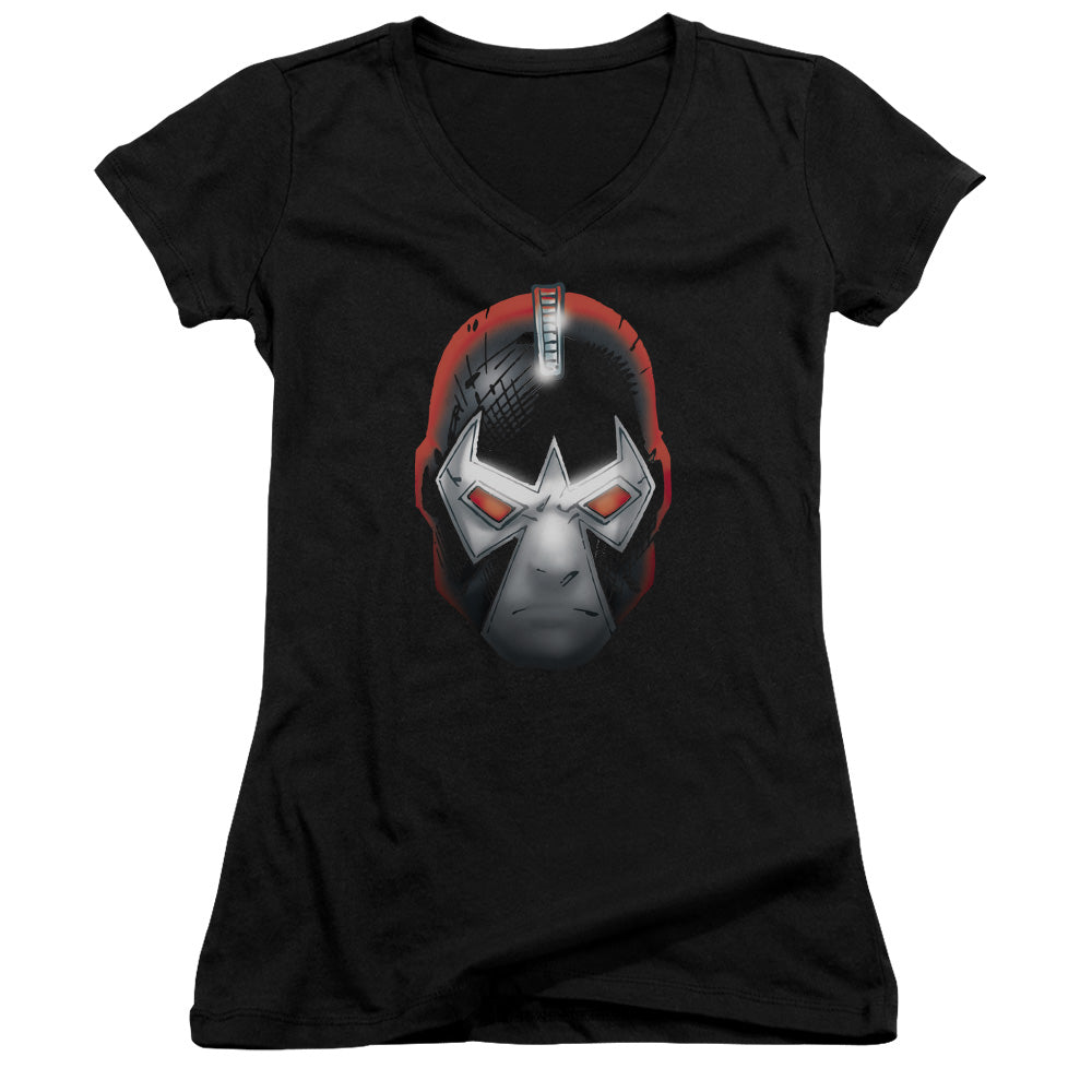 Batman Bane Head Junior Sheer Cap Sleeve V Neck Womens T Shirt Black