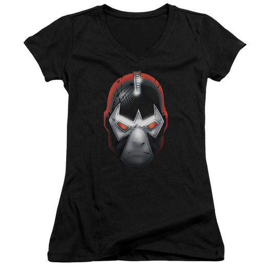 Batman Bane Head Junior Sheer Cap Sleeve V Neck Womens T Shirt Black