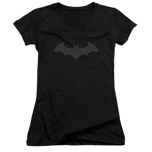 Batman Hush Logo Junior Sheer Cap Sleeve V Neck Womens T Shirt Black