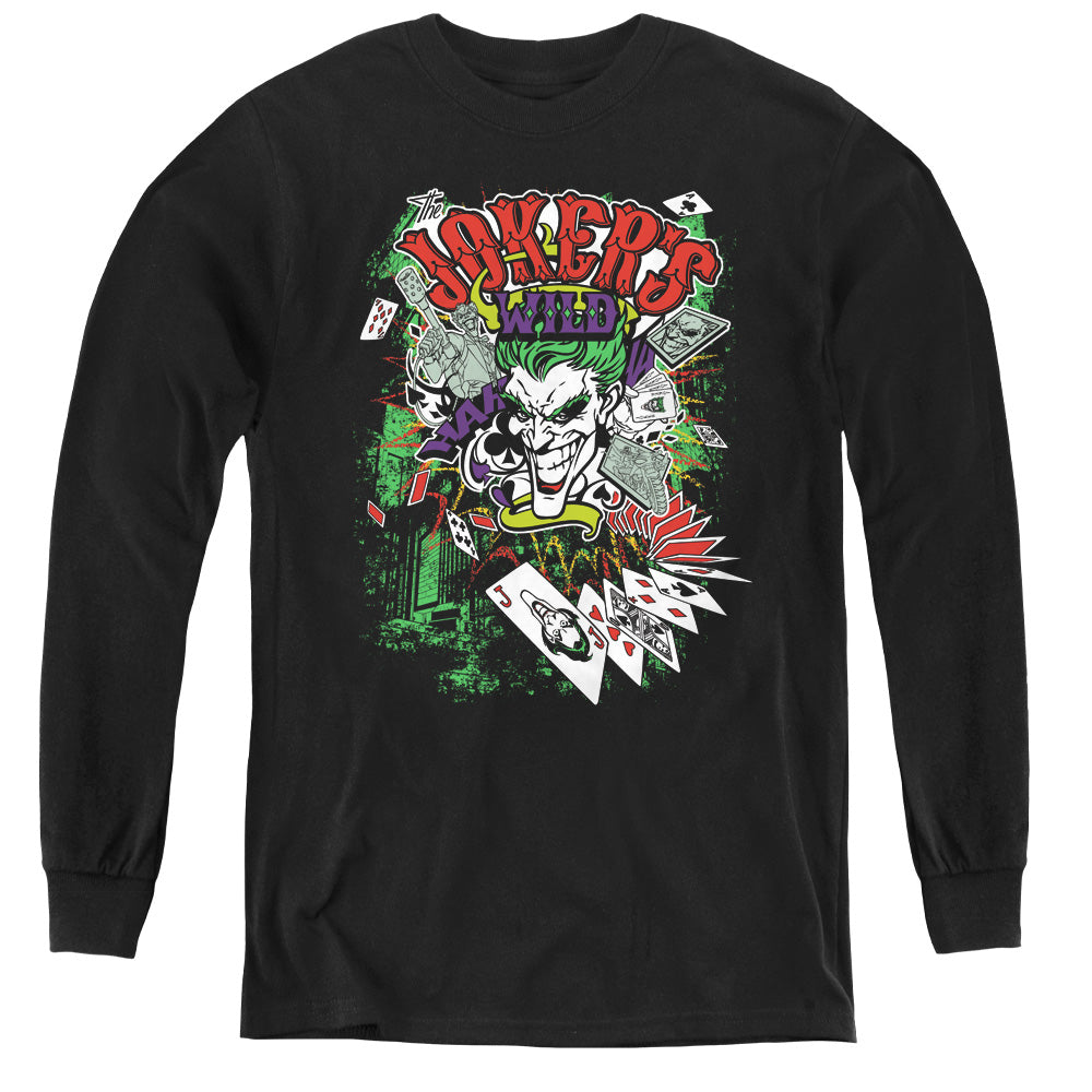 Batman Jokers Wild Long Sleeve Kids Youth T Shirt Black