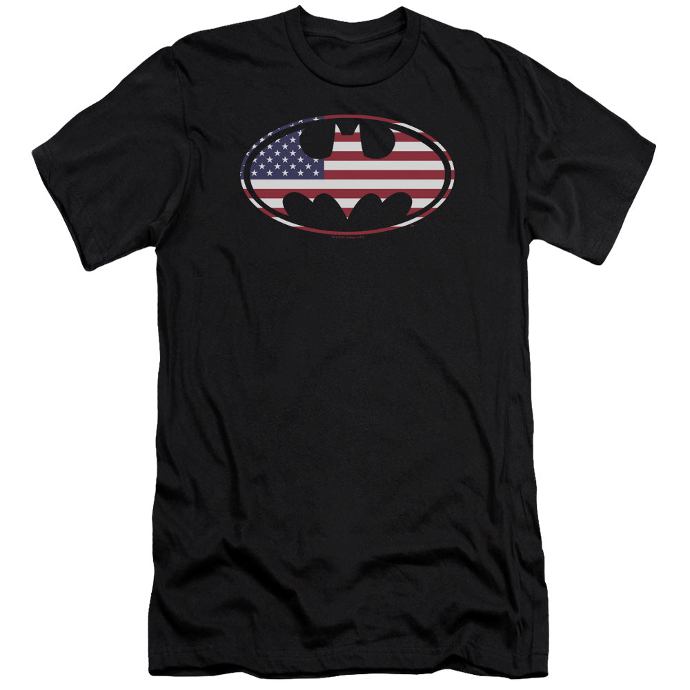 Batman American Flag Oval Premium Bella Canvas Slim Fit Mens T Shirt Black
