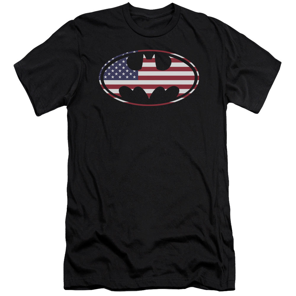 Batman American Flag Oval Slim Fit Mens T Shirt Black