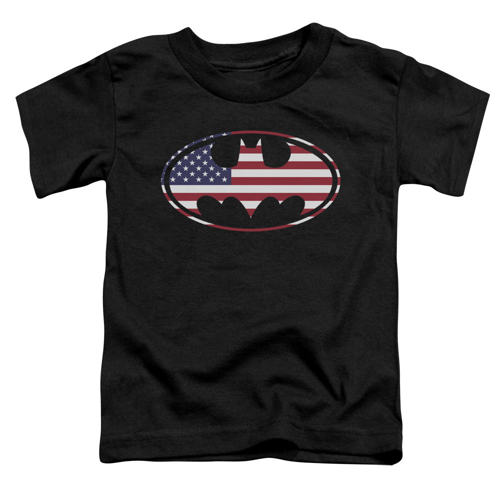 Batman American Flag Oval Toddler Kids Youth T Shirt Black