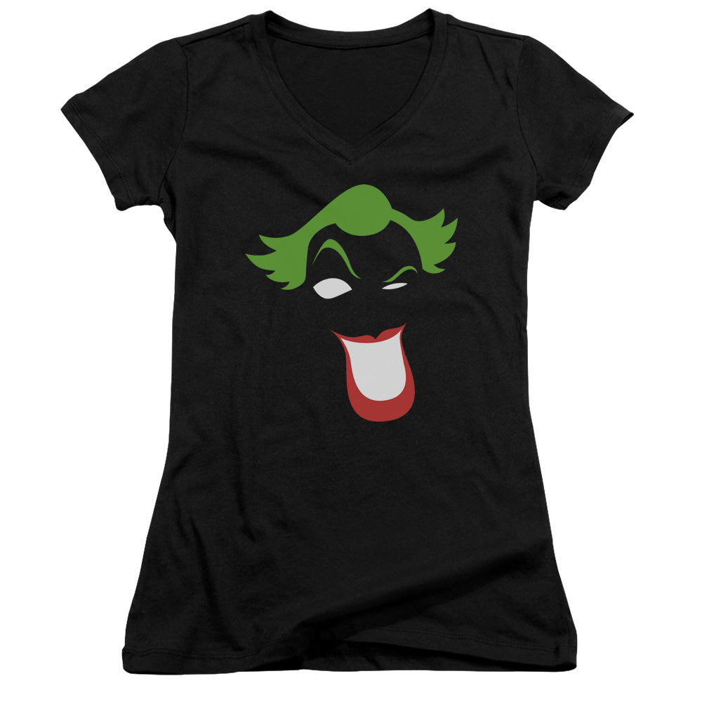 Batman Joker Simplified Junior Sheer Cap Sleeve V Neck Womens T Shirt Black