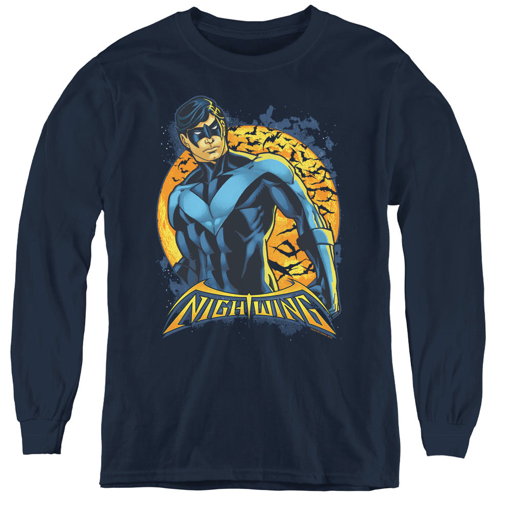 Batman Nightwing Moon Long Sleeve Kids Youth T Shirt Navy Blue