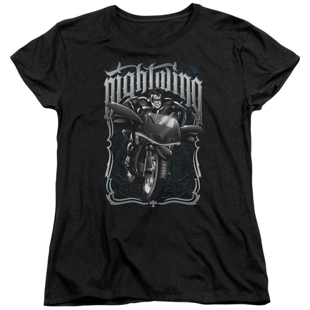Batman Nightwing Biker Womens T Shirt Black