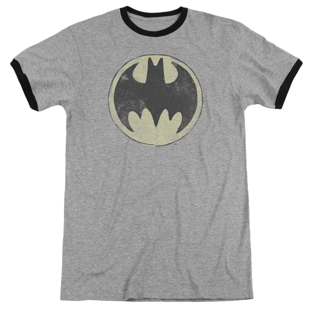 Batman Old Time Logo Heather Ringer Mens T Shirt Heather Black