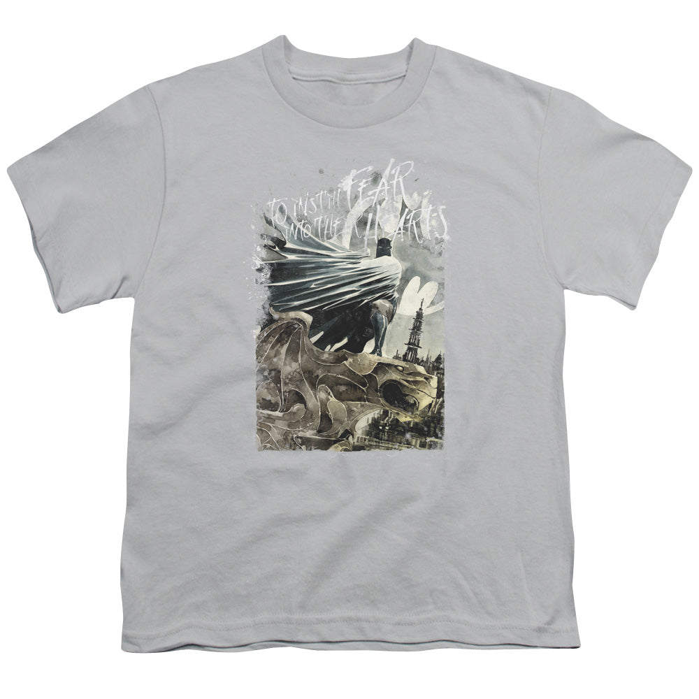 Batman Instill Fear Kids Youth T Shirt Silver