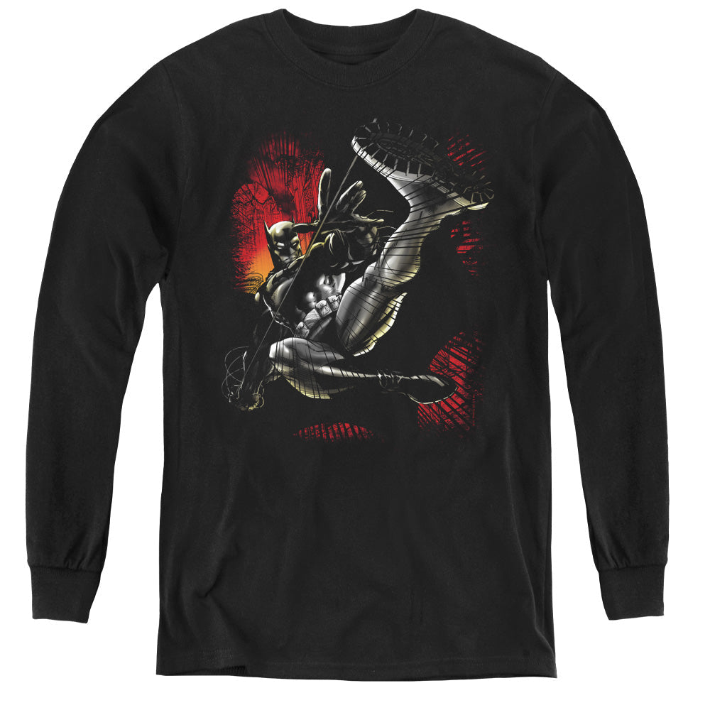 Batman Kick Swing Long Sleeve Kids Youth T Shirt Black