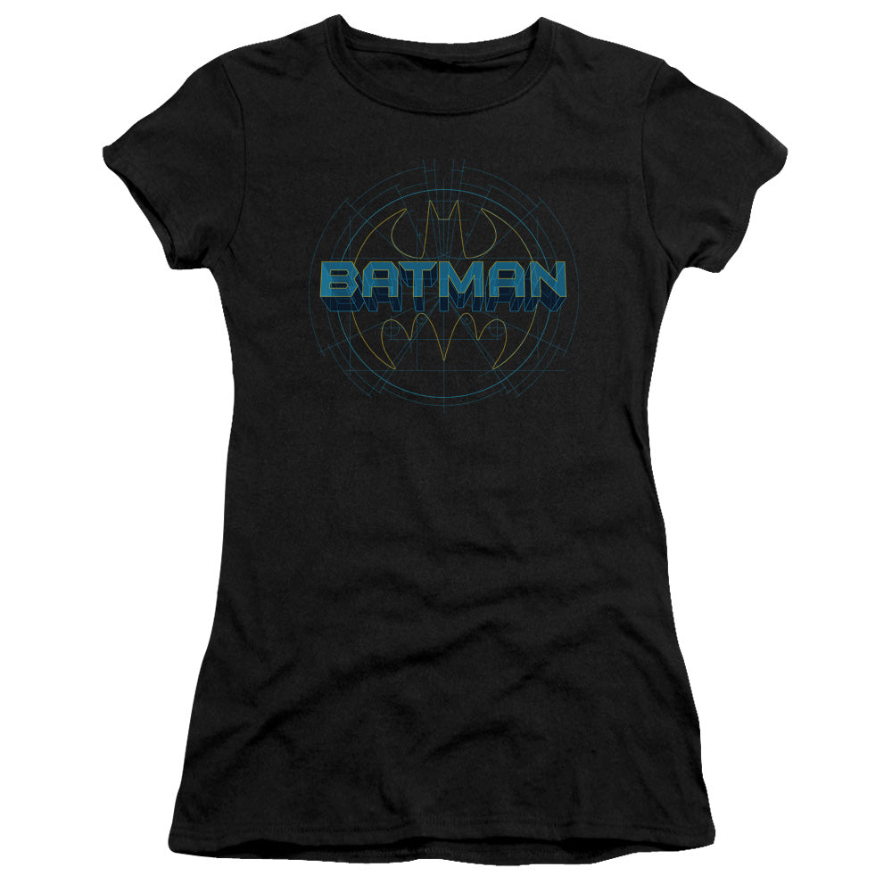 Batman Bat Tech Logo Junior Sheer Cap Sleeve Womens T Shirt Black