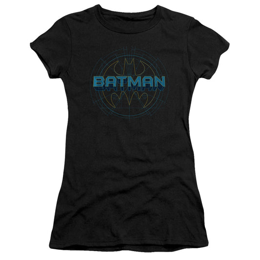 Batman Bat Tech Logo Junior Sheer Cap Sleeve Womens T Shirt Black